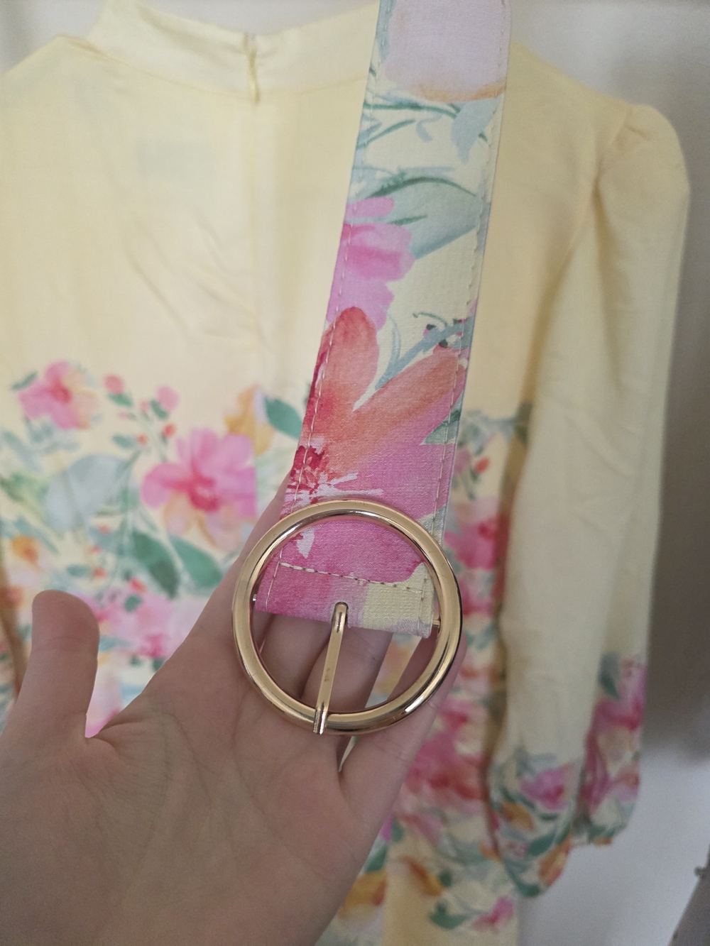 Tahari ASL Lemon Floral Belted Dress Pink Blooms Placed (Snag) 16W Long Sleeve - Picture 8 of 12